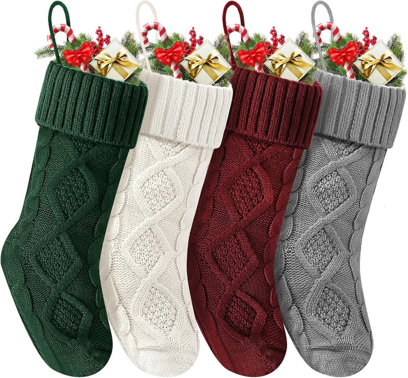 Doitory Store Christmas Stockings 18 Inches,Long Knitted Socks Christmas Decoration Hanging Stocking Fireplace Xmas Tree Stocking for Home Family（red+White+Green+Gray） - Image 1